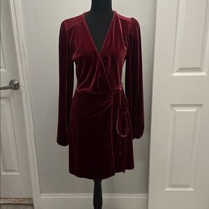 Gianni Bini Velvet Long Sleeve Dress in Deep Red